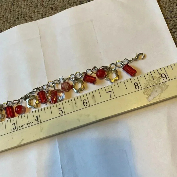 My Style Pink Murano Adjustable Bracelet 8” Silver Plated Heart Shape Charm - Picture 3 of 8